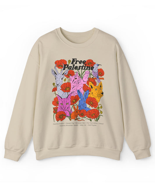 Free Palestine Animals and Plants Crewneck Sweatshirt
