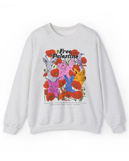 Free Palestine Animals and Plants Crewneck Sweatshirt